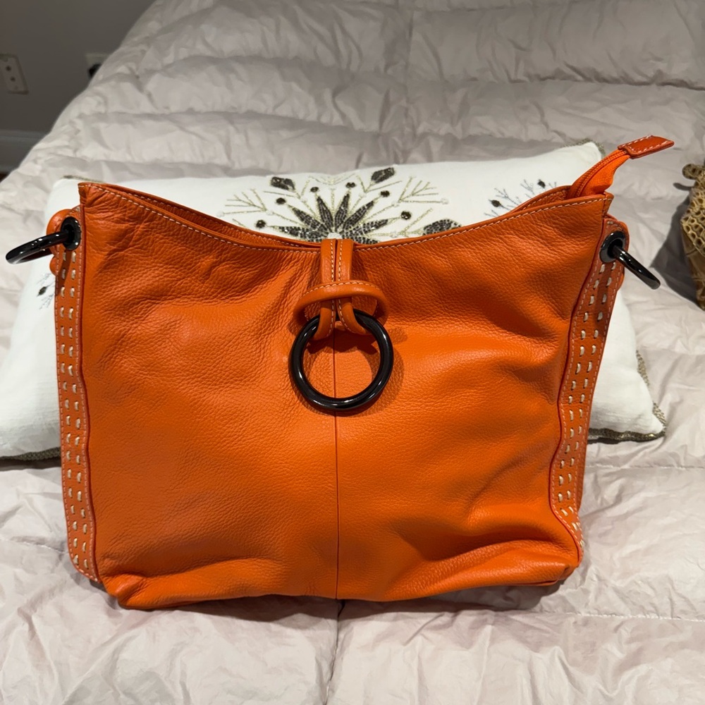 Chic Orange Hobo Bag from Italy with Ring Detail